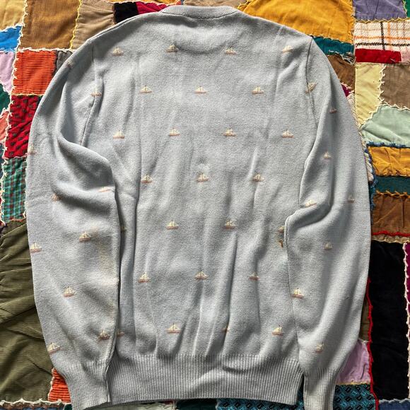 Vintage Sailboat Polka Dotted Baby Blue Sweater Medium/Large - Picture 2 of 6